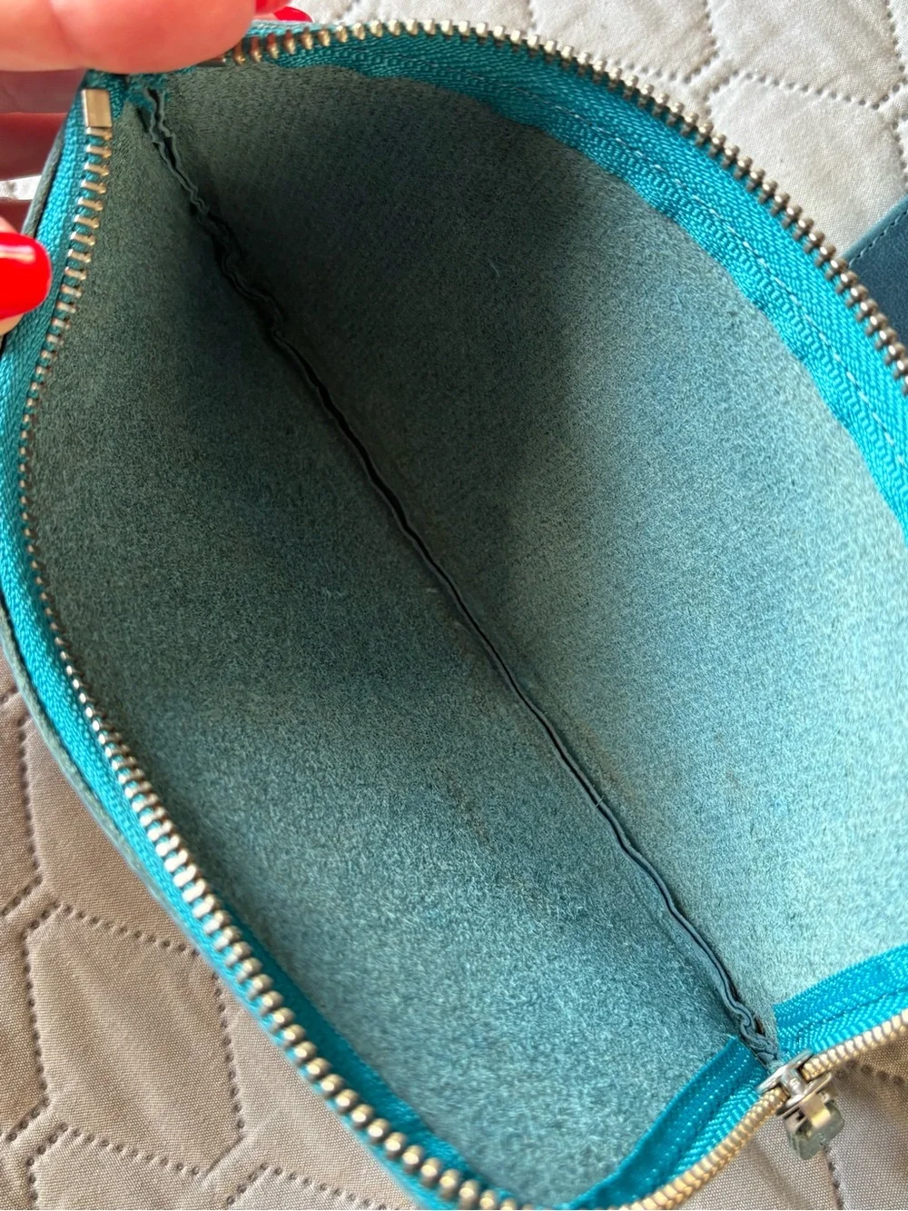 Galen Leather Ocean Blue Teal Leather Zip Wallet with Card & Pen Organizer